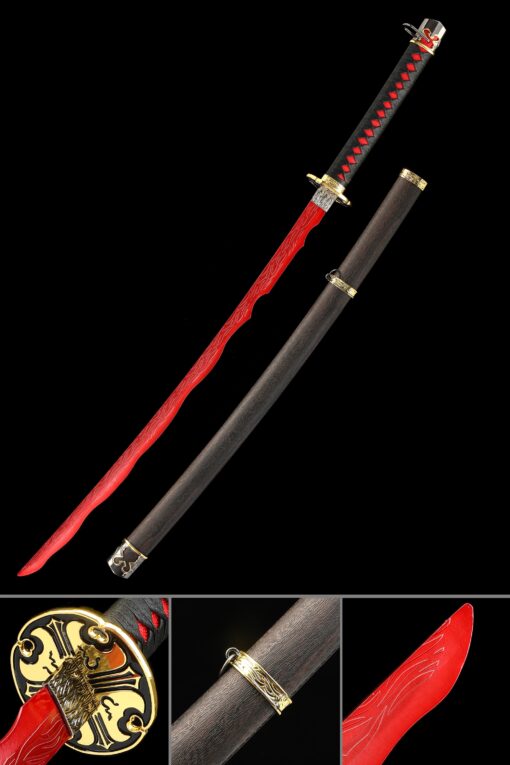 1045 carbon steel katana with raging fire style blade truekatana scaled