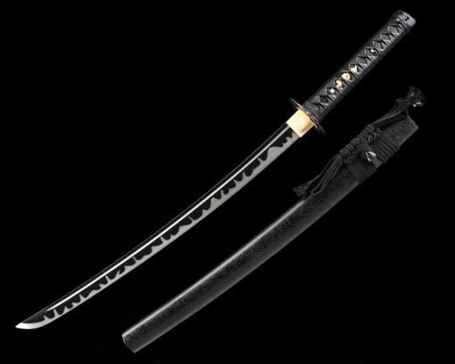 black wakizashi handmade high manganese steel black blade sharpening 1