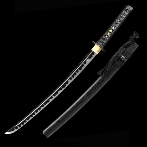 black wakizashi handmade high manganese steel black blade sharpening 2