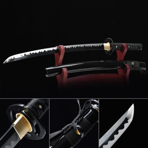 black wakizashi handmade japanese wakizashi sword high manganese steel with