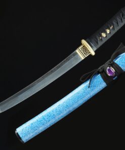 blue tanto handmade japanese tanto sword damascus steel with blue scabbard 1