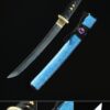 blue tanto handmade japanese tanto sword damascus steel with blue scabbard