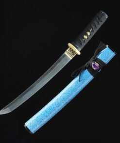 blue tanto handmade japanese tanto sword damascus steel with blue scabbard 2