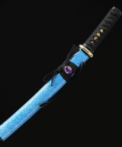 blue tanto handmade japanese tanto sword damascus steel with blue scabbard 9