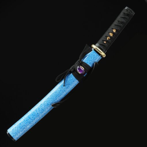 blue tanto handmade japanese tanto sword damascus steel with blue scabbard 9