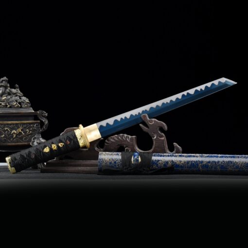 blue tanto handmade japanese tanto sword with blue blade and scabbard 1 5