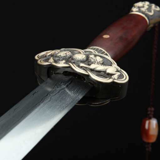 chinese jian sword handmade brown chinese lion theme damascus steel full 2