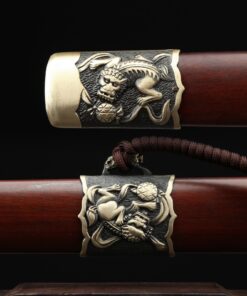 chinese jian sword handmade brown chinese lion theme damascus steel full 3