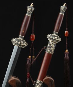 chinese jian sword handmade brown chinese lion theme damascus steel full 4