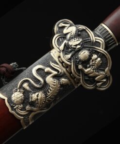 chinese jian sword handmade brown chinese lion theme damascus steel full 6