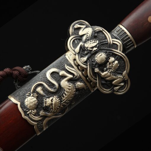 chinese jian sword handmade brown chinese lion theme damascus steel full 6