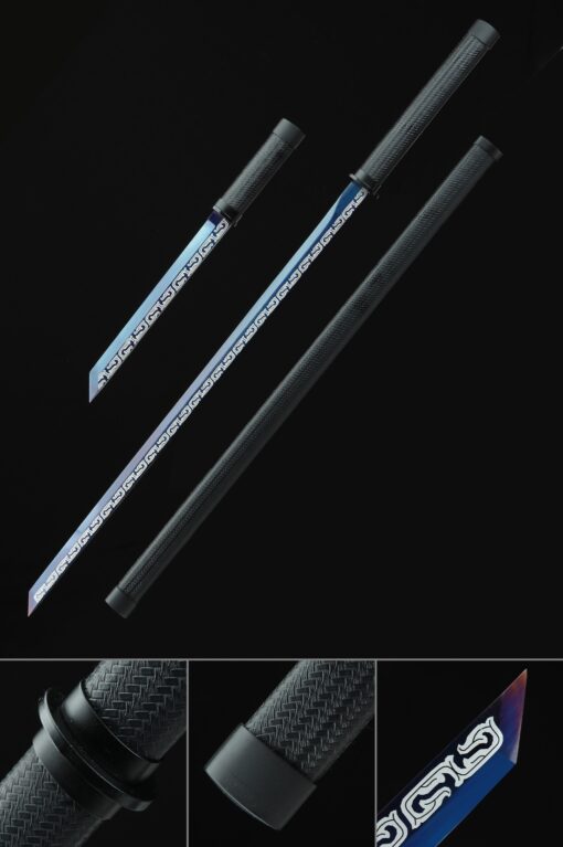 chokuto sword handmade chokuto ninjato and tanto sword set with blue blade scaled