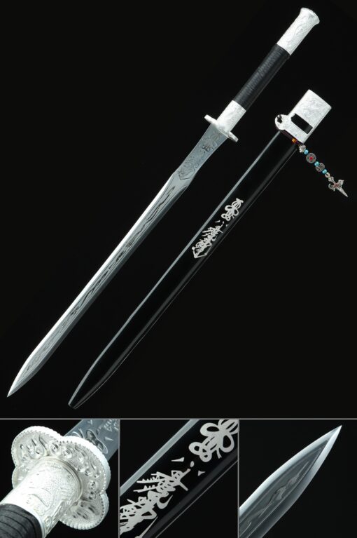 double edged sword handmade chinese sword high manganese steel full tang scaled