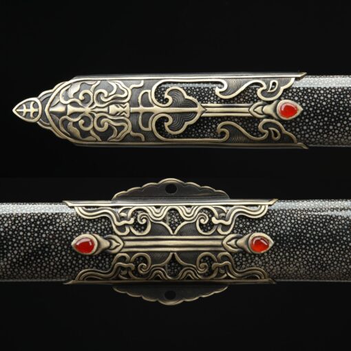 eight sided han sword handmade real rayskin scabbard damascus steel 4