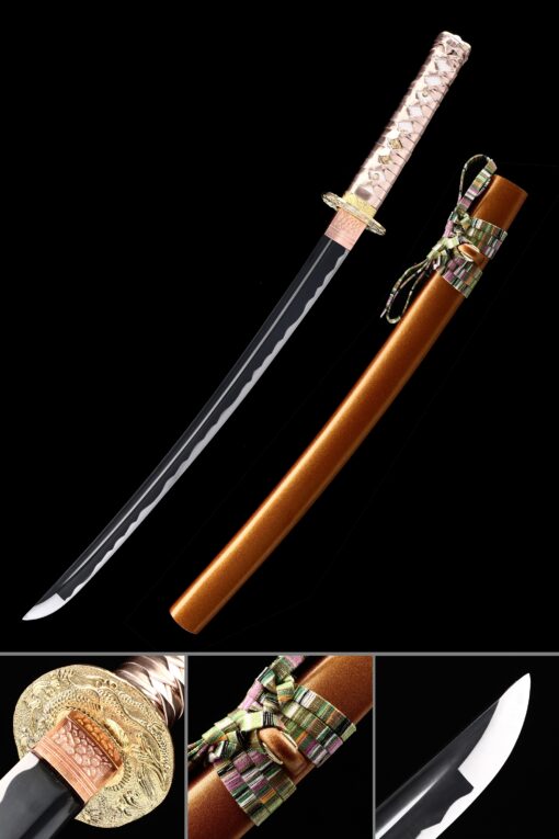 full tang wakizashi handmade high manganese steel sharpening real japanese scaled