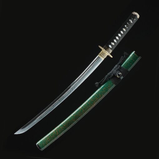 green wakizashi high performance t10 carbon steel real hamon japanese 2