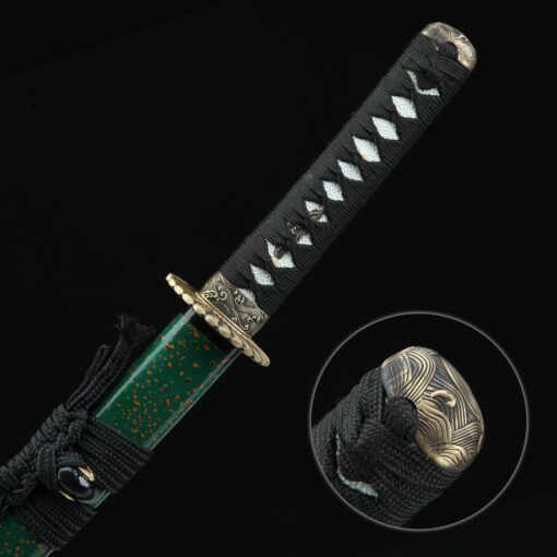 green wakizashi high performance t10 carbon steel real hamon japanese 5