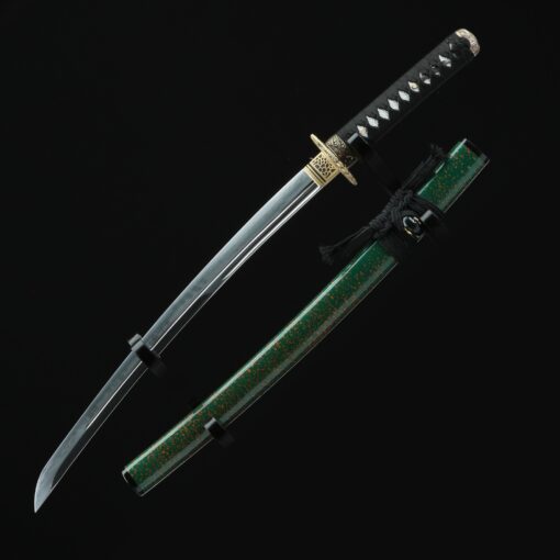 green wakizashi high performance t10 carbon steel real hamon japanese 8