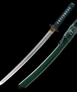 green wakizashi short katana handmade wakizashi sword damascus steel with 2