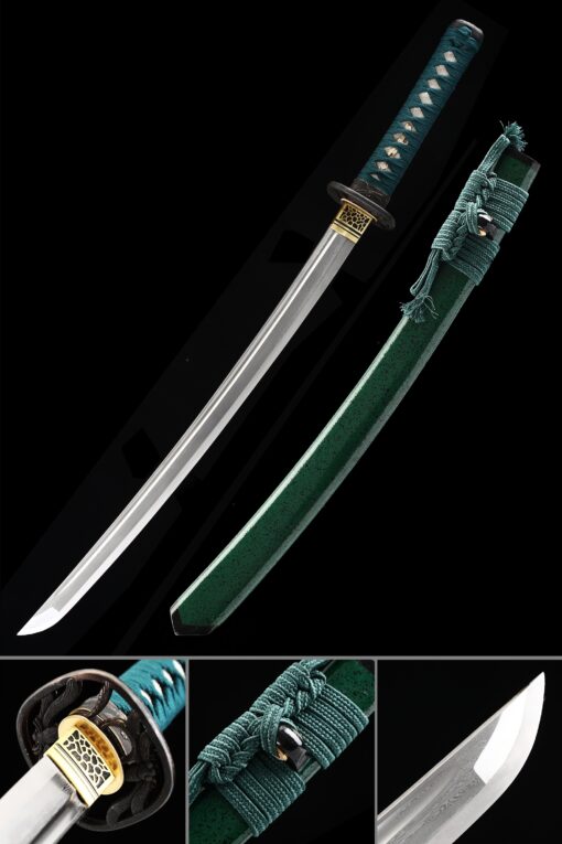 green wakizashi short katana handmade wakizashi sword damascus steel with scaled