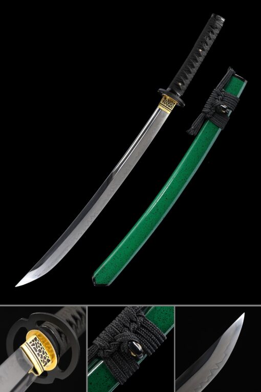 green wakizashi short katana handmade wakizashi sword t10 folded clay scaled