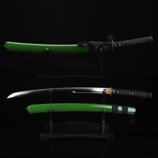 green wakizashi short katana handmade wakizashi sword t10 folded clay 7