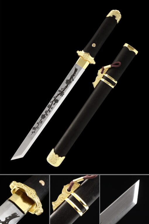 hamidashi tanto handmade japanese hamidashi tanto sword with black scabbard scaled