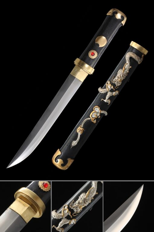 hamidashi tanto handmade japanese tanto sword with black saya truekatana scaled