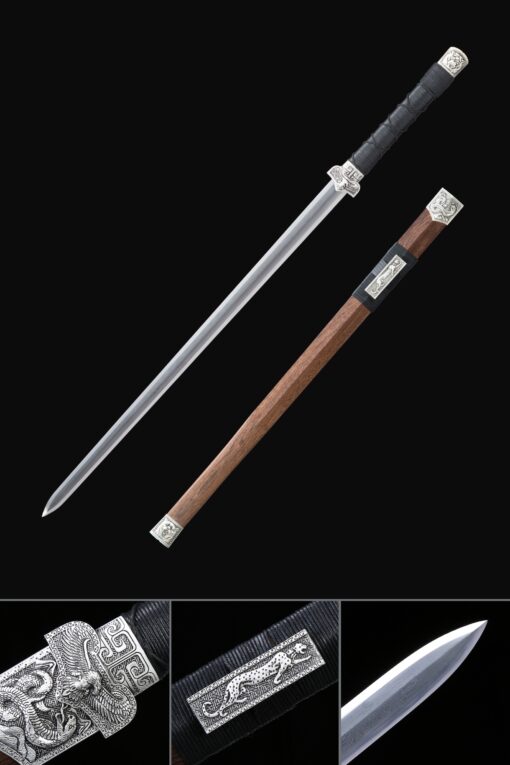 han jian sword handmade chinese god beast theme damascus steel rosewood scaled