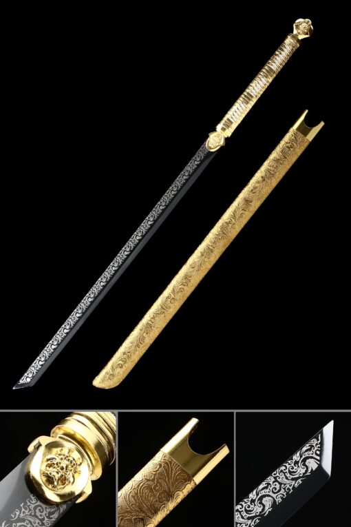 modern ninjato handmade japanese ninjato sword with golden scabbard scaled