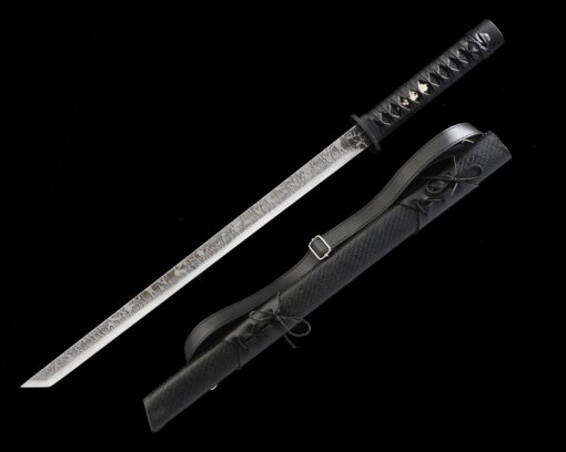 ninja sword handmade japanese ninjato sword with black leather scabbard 1 1