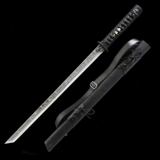 ninja sword handmade japanese ninjato sword with black leather scabbard 1 2