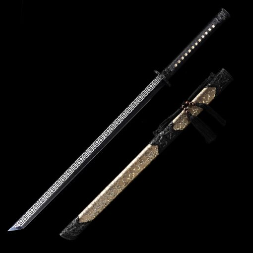 ninjato katana handmade japanese chokuto ninjato sword with golden scabbard 2