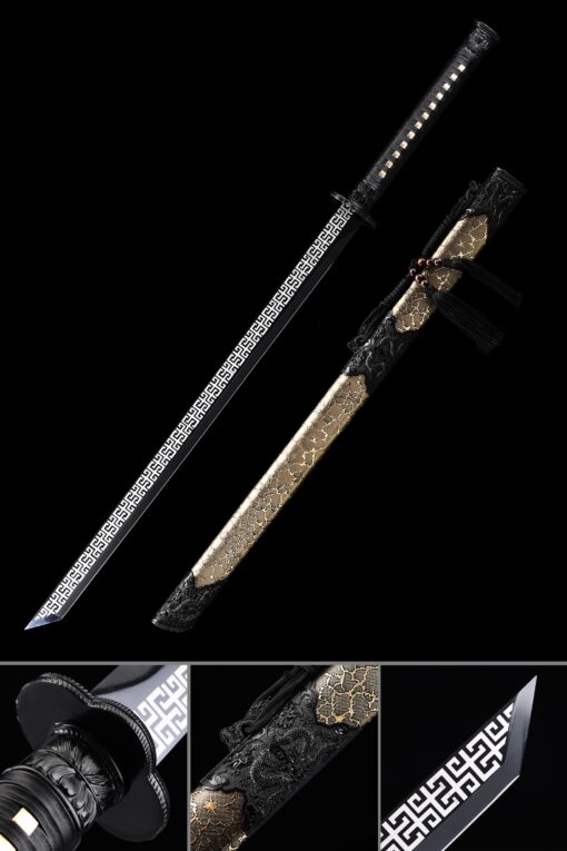 ninjato katana handmade japanese chokuto ninjato sword with golden scabbard scaled