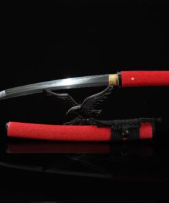 red tanto handmade japanese tanto sword damascus steel with red scabbard 1 2