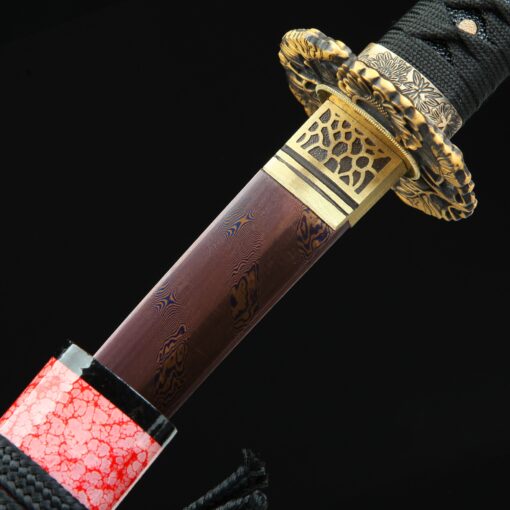 red tanto handmade japanese tanto sword with red blade and scabbard 1 2