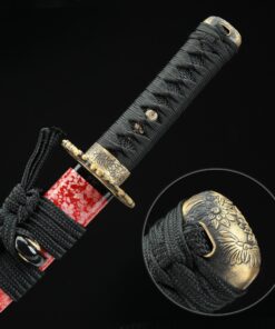 red tanto handmade japanese tanto sword with red blade and scabbard 1 3