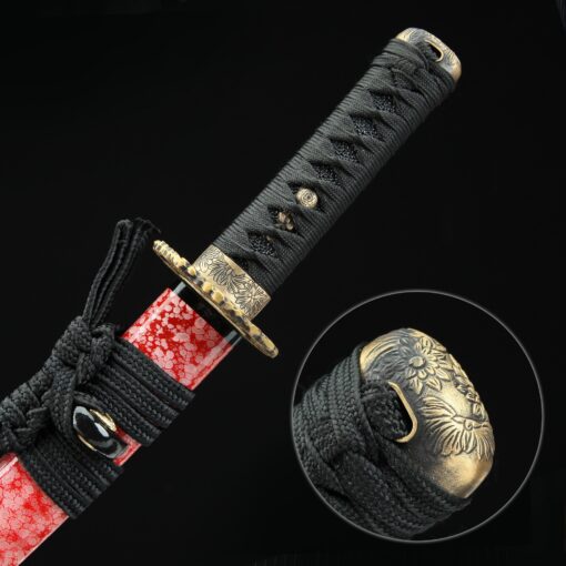 red tanto handmade japanese tanto sword with red blade and scabbard 1 3