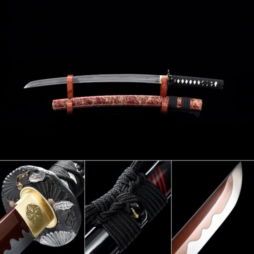 red wakizashi handmade high manganese steel red balde real japanese