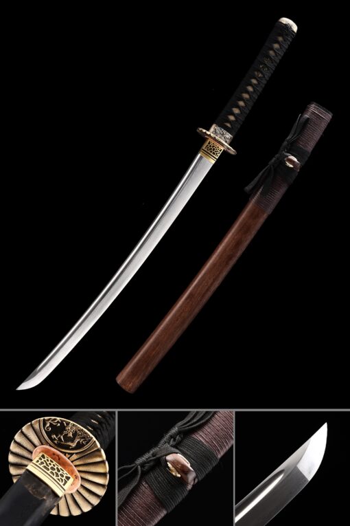 short blade katana handmade japanese wakizashi sword damascus steel with scaled