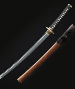 short blade katana handmade wakizashi sword damascus steel with brown 2