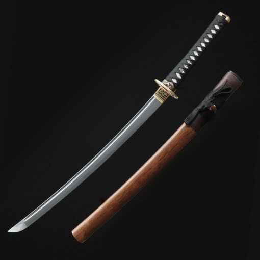 short blade katana handmade wakizashi sword damascus steel with brown 2