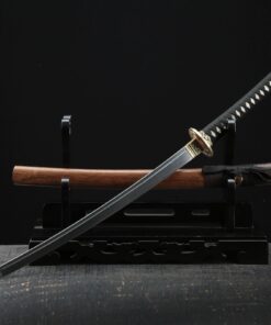 short blade katana handmade wakizashi sword damascus steel with brown 4