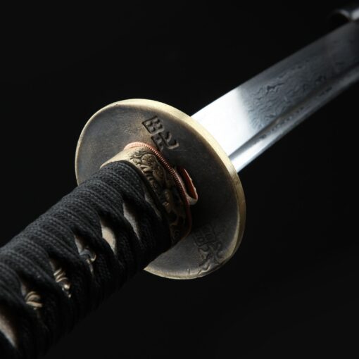 short blade katana handmade wakizashi sword damascus steel with brown 5