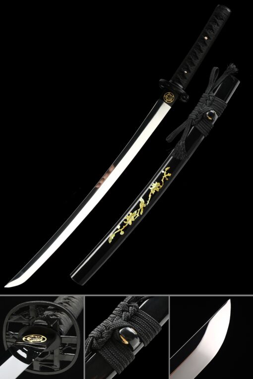 short katana handmade full tang wakizashi sword with 1095 carbon steel scaled