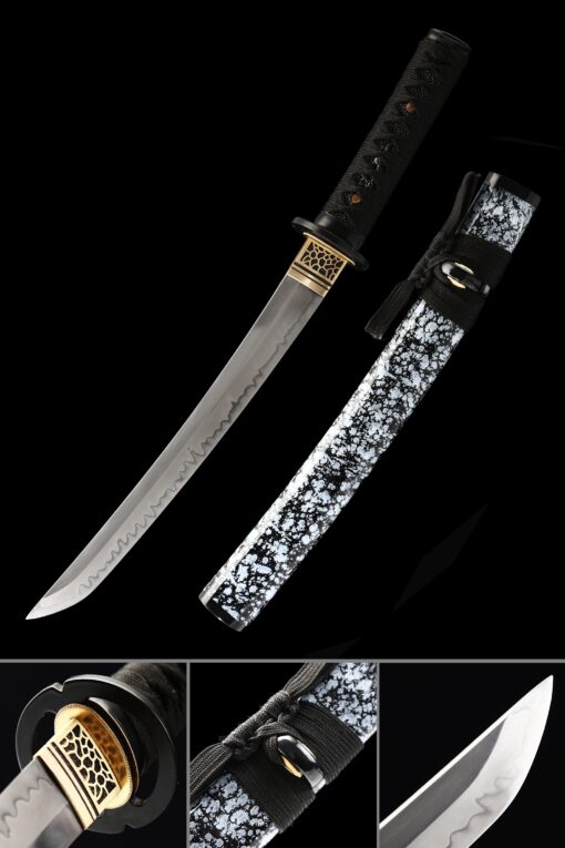 short katana handmade japanese tanto sword t10 folded clay tempered steel scaled