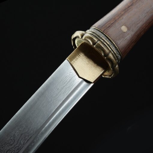 short katana handmade japanese wakizashi sword damascus steel with brown 3