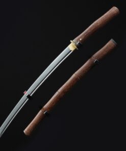 short katana handmade japanese wakizashi sword damascus steel with brown 9