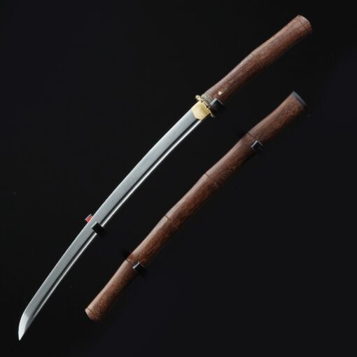 short katana handmade japanese wakizashi sword damascus steel with brown 9