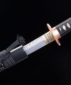 short katana handmade japanese wakizashi sword full tang with black saya 1 1